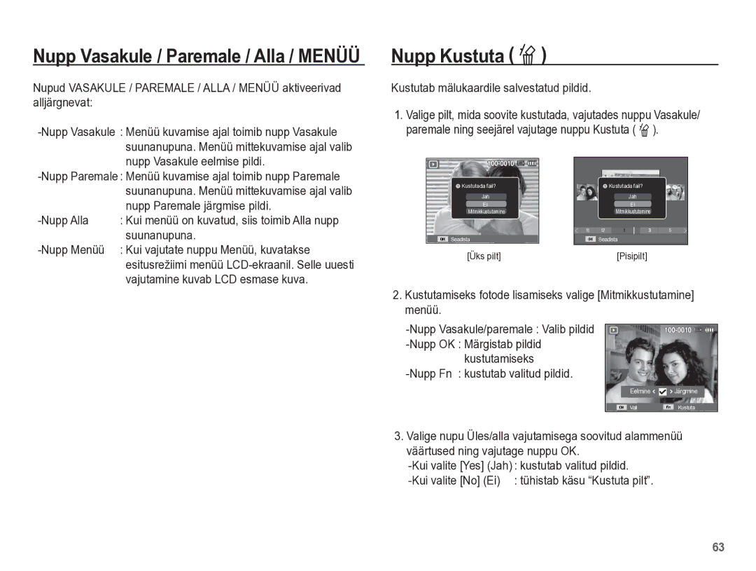 Samsung EC-PL65ZBBP/RU manual Nupp Kustuta Õ 