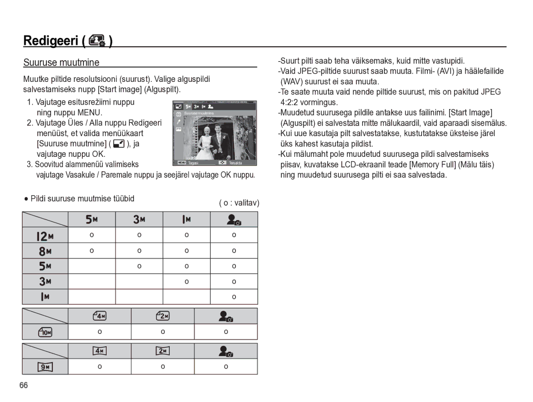 Samsung EC-PL65ZBBP/RU manual Suuruse muutmine, Vajutage esitusrežiimi nuppu Ning nuppu Menu, Menüüst, et valida menüükaart 