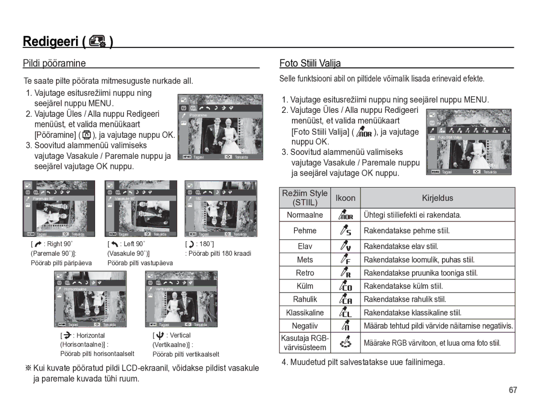 Samsung EC-PL65ZBBP/RU Pildi pööramine, Te saate pilte pöörata mitmesuguste nurkade all, Ja seejärel vajutage OK nuppu 