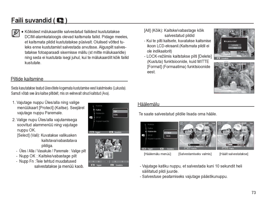 Samsung EC-PL65ZBBP/RU Piltide kaitsmine, Te saate salvestatud pildile lisada oma hääle, Kaitstava/vabastatava, Pildiga 