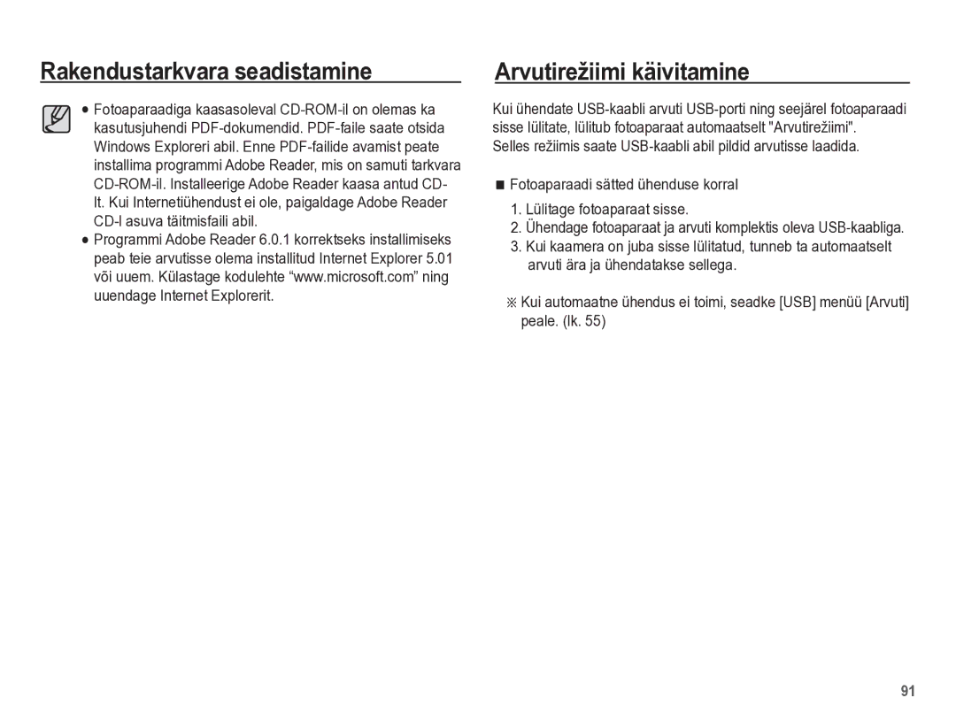 Samsung EC-PL65ZBBP/RU manual Rakendustarkvara seadistamine Arvutirežiimi käivitamine 