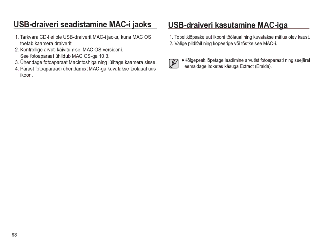 Samsung EC-PL65ZBBP/RU manual USB-draiveri kasutamine MAC-iga, Valige pildifail ning kopeerige või tõstke see MAC-i 