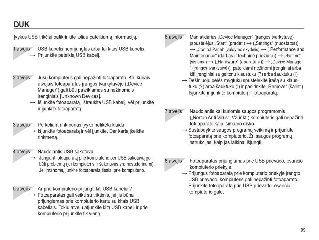 Samsung EC-PL65ZBBP/RU manual Prijunkite pateiktą USB kabelƳ, Manager gali bǌti pateikiamas su nežinomais, Rinkmeną 