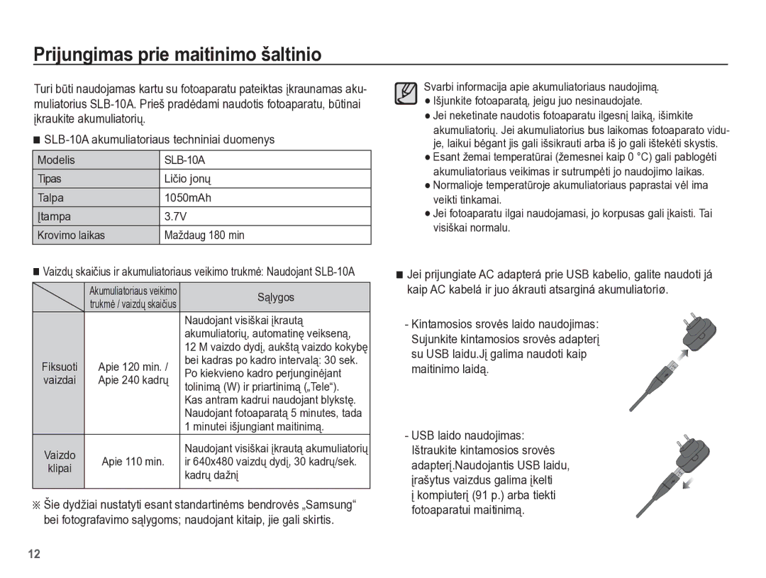 Samsung EC-PL65ZBBP/RU manual Prijungimas prie maitinimo šaltinio 