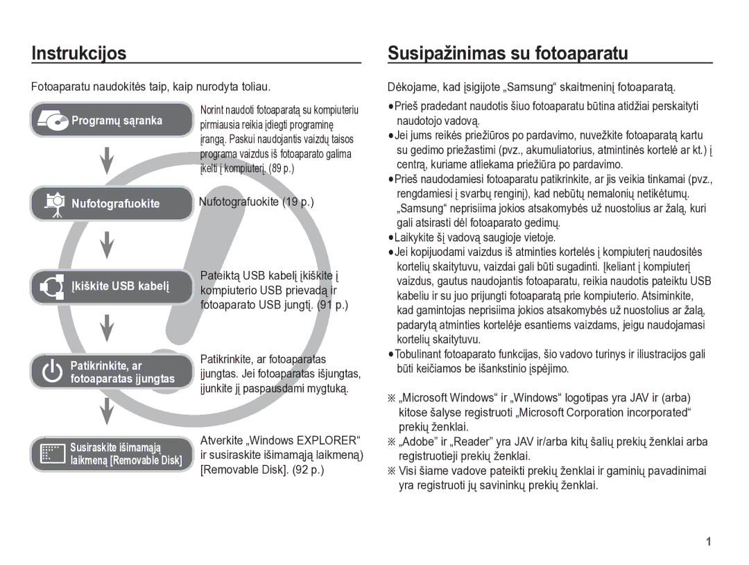 Samsung EC-PL65ZBBP/RU Instrukcijos, Susipažinimas su fotoaparatu, Nufotografuokite 19 p, Patikrinkite, ar fotoaparatas 