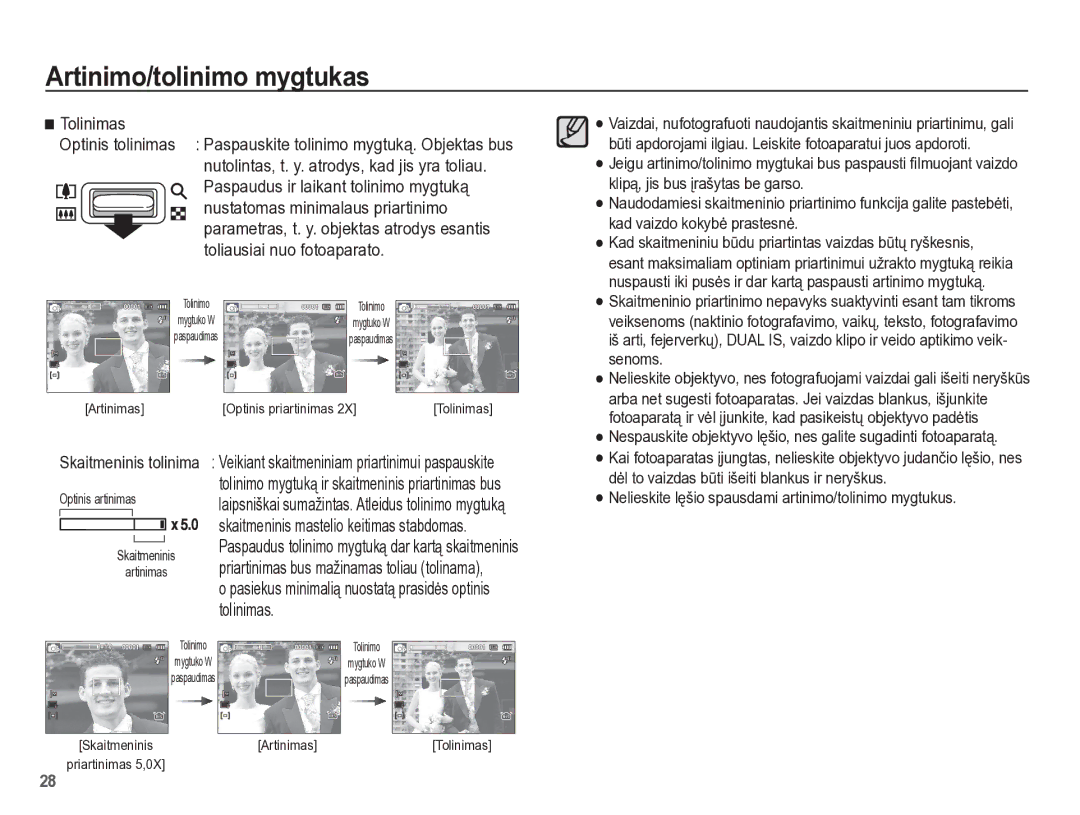 Samsung EC-PL65ZBBP/RU manual Pasiekus minimalią nuostatą prasidơs optinis tolinimas 