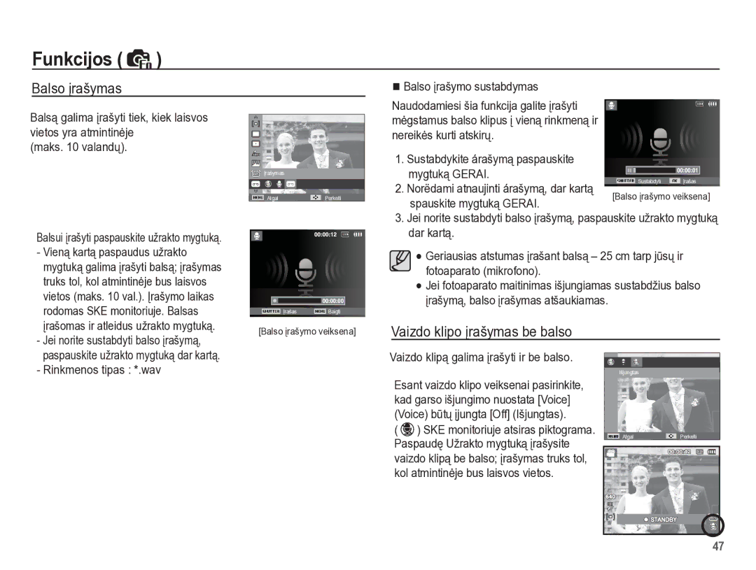 Samsung EC-PL65ZBBP/RU manual Spauskite mygtuką Gerai, Vieną kartą paspaudus užrakto, Rinkmenos tipas *.wav 