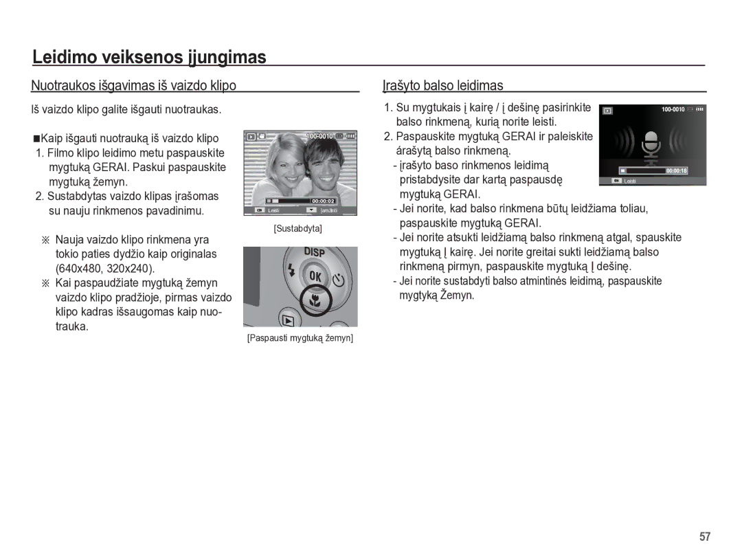 Samsung EC-PL65ZBBP/RU manual Nuotraukos išgavimas iš vaizdo klipo, Ʋrašyto balso leidimas 