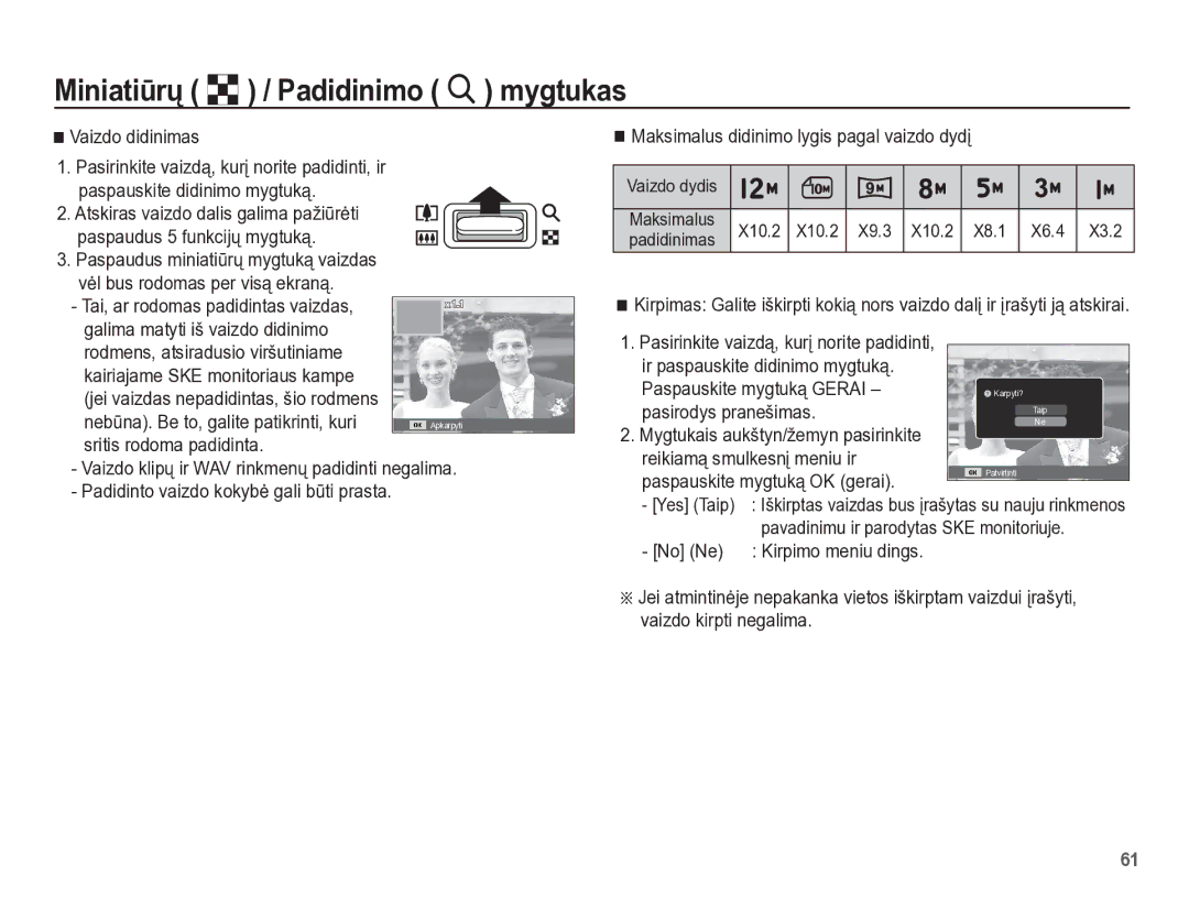 Samsung EC-PL65ZBBP/RU manual Vaizdo didinimas, Nebǌna. Be to, galite patikrinti, kuri, Paspauskite mygtuką Gerai 