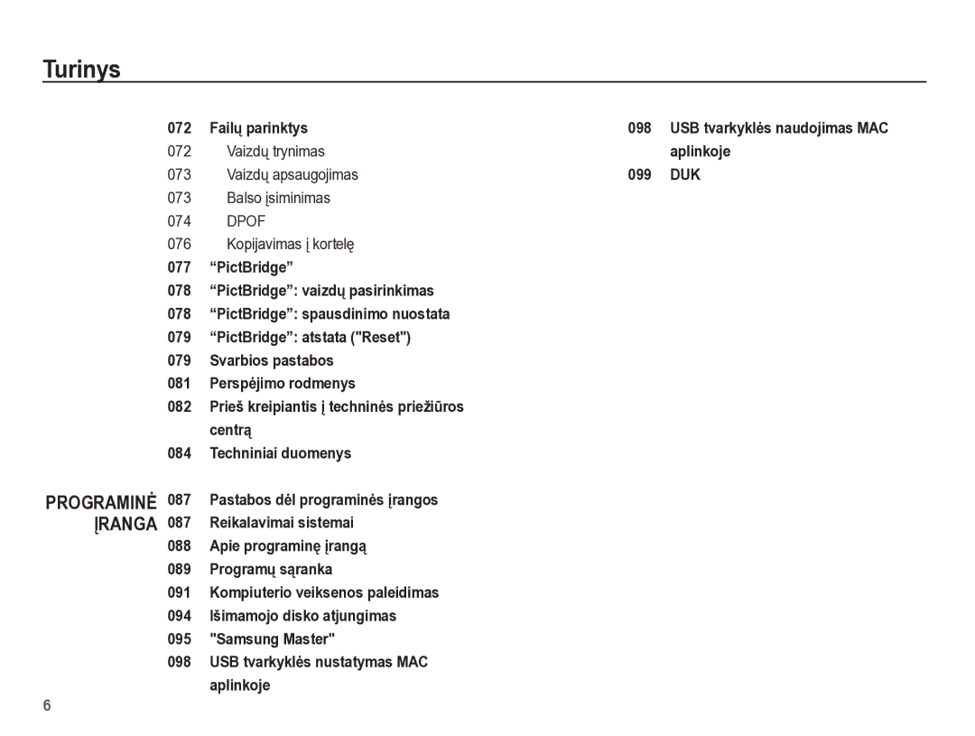 Samsung EC-PL65ZBBP/RU manual Duk, Balso Ƴsiminimas Dpof Kopijavimas Ƴ kortelĊ 