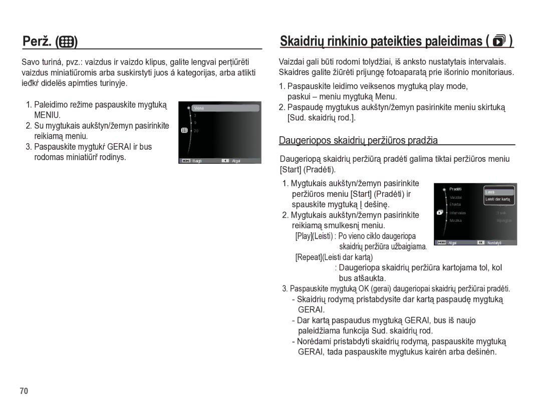 Samsung EC-PL65ZBBP/RU manual Perž, Daugeriopos skaidriǐ peržiǌros pradžia 