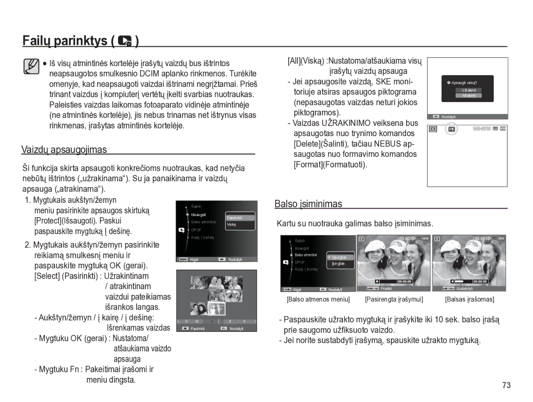 Samsung EC-PL65ZBBP/RU manual Vaizdǐ apsaugojimas 