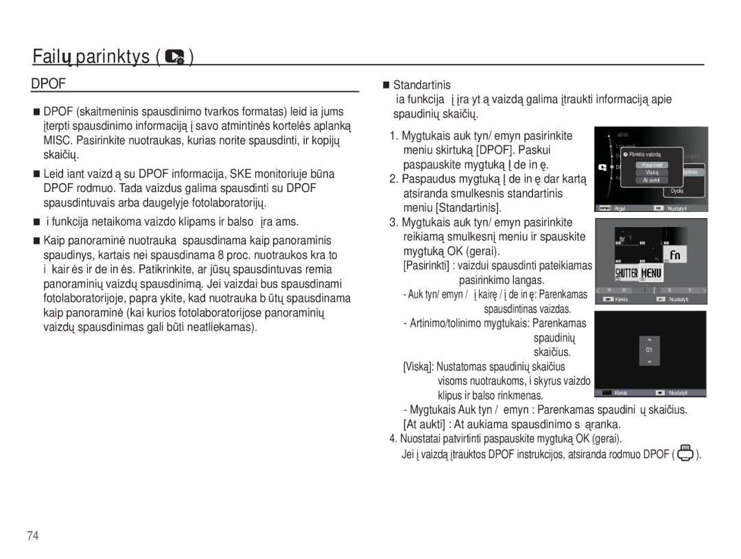 Samsung EC-PL65ZBBP/RU manual Ši funkcija netaikoma vaizdo klipams ir balso Ƴrašams, Meniu skirtuką DPOF. Paskui 