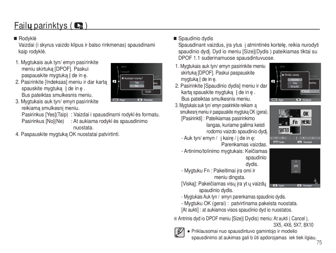 Samsung EC-PL65ZBBP/RU Spauskite mygtuką „Ʋ dešinĊ, Bus pateiktas smulkesnis meniu, Skirtuką DPOF. Paskui paspauskite 