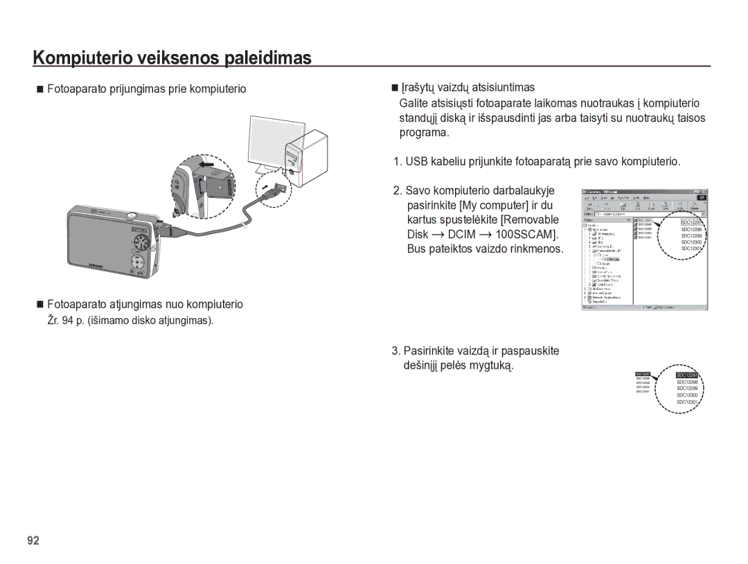 Samsung EC-PL65ZBBP/RU manual Programa, USB kabeliu prijunkite fotoaparatą prie savo kompiuterio 