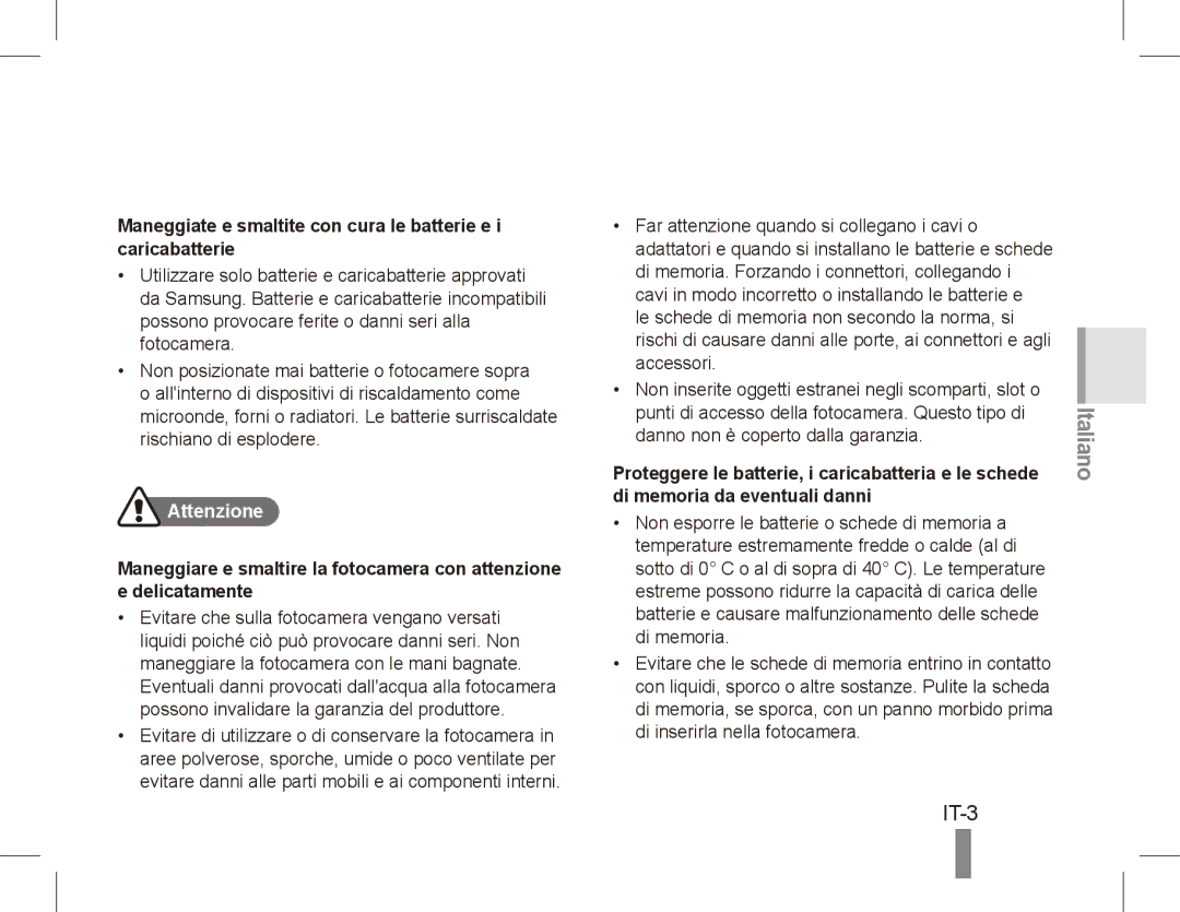 Samsung EC-PL65ZSBP/E3, EC-PL65ZRBP/FR, EC-PL65ZABP/FR, EC-PL65ZSBP/FR, EC-PL65ZBBP/FR manual Italiano, IT-3, Attenzione 