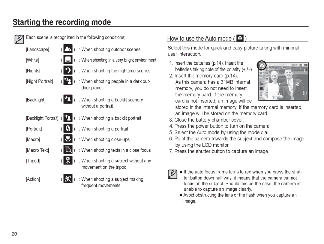 Samsung EC-PL65ZSBP/SA, EC-PL65ZRBP/FR, EC-PL65ZABP/FR, EC-PL65ZSBP/FR, EC-PL65ZBBP/FR manual How to use the Auto mode 