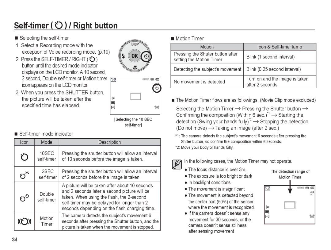 Samsung EC-PL65ZSBP/E3 manual Selecting the self-timer, Motion Timer, Starting, Do not move Taking an image after 2 sec 