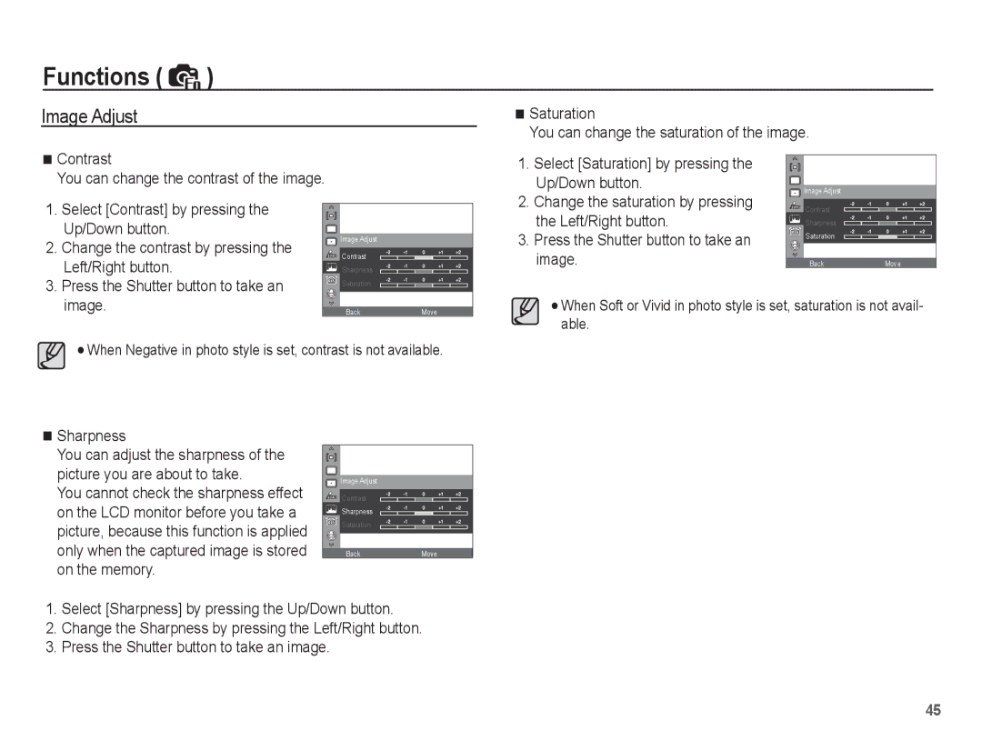 Samsung EC-PL65ZABP/RU, EC-PL65ZRBP/FR, EC-PL65ZABP/FR, EC-PL65ZSBP/FR, EC-PL65ZBBP/FR, EC-PL65ZPBP/FR manual Image Adjust 