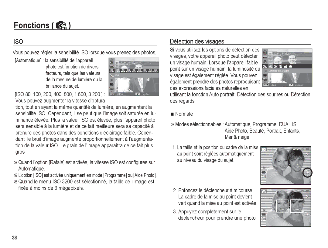 Samsung EC-PL65ZPBP/FR, EC-PL65ZRBP/FR manual Détection des visages, Photo est fonction de divers, Brillance du sujet 