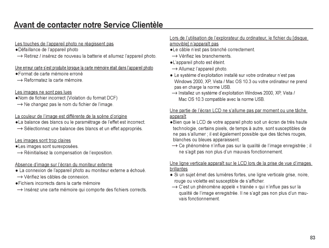 Samsung EC-PL65ZPBP/FR, EC-PL65ZRBP/FR, EC-PL65ZABP/FR, EC-PL65ZSBP/FR manual Avant de contacter notre Service Clientèle 