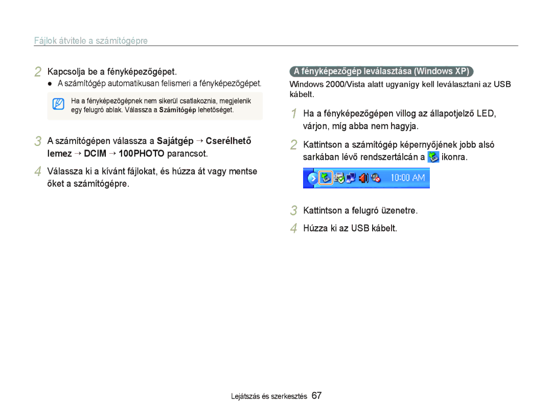 Samsung EC-PL70ZZBPRE3, EC-PL70ZZBCPE1 Számítógépen válassza a Sajátgép “ Cserélhető, Lemez “ Dcim “ 100PHOTO parancsot 