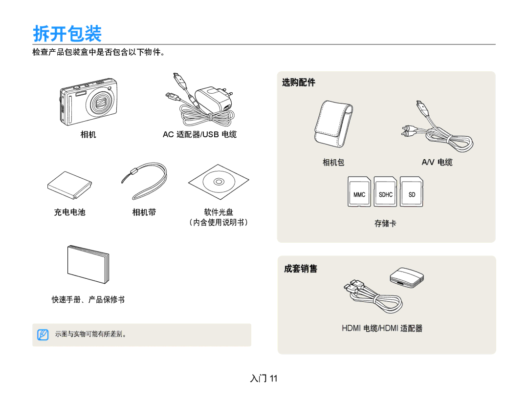 Samsung EC-PL70ZZBPRE3, EC-PL70ZZBCPE1, EC-PL70ZZBPBE3, EC-PL70ZZBPPE3, EC-PL70ZZBPSE3, EC-PL70ZZBPSE2 manual 拆开包装, 选购配件, 成套销售 