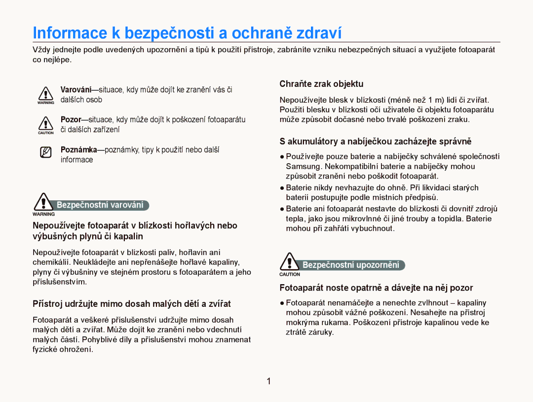 Samsung EC-PL70ZZBPPE3, EC-PL70ZZBPBE1, EC-PL70ZZBPBE3 manual Informace k bezpečnosti a ochraně zdraví, Chraňte zrak objektu 