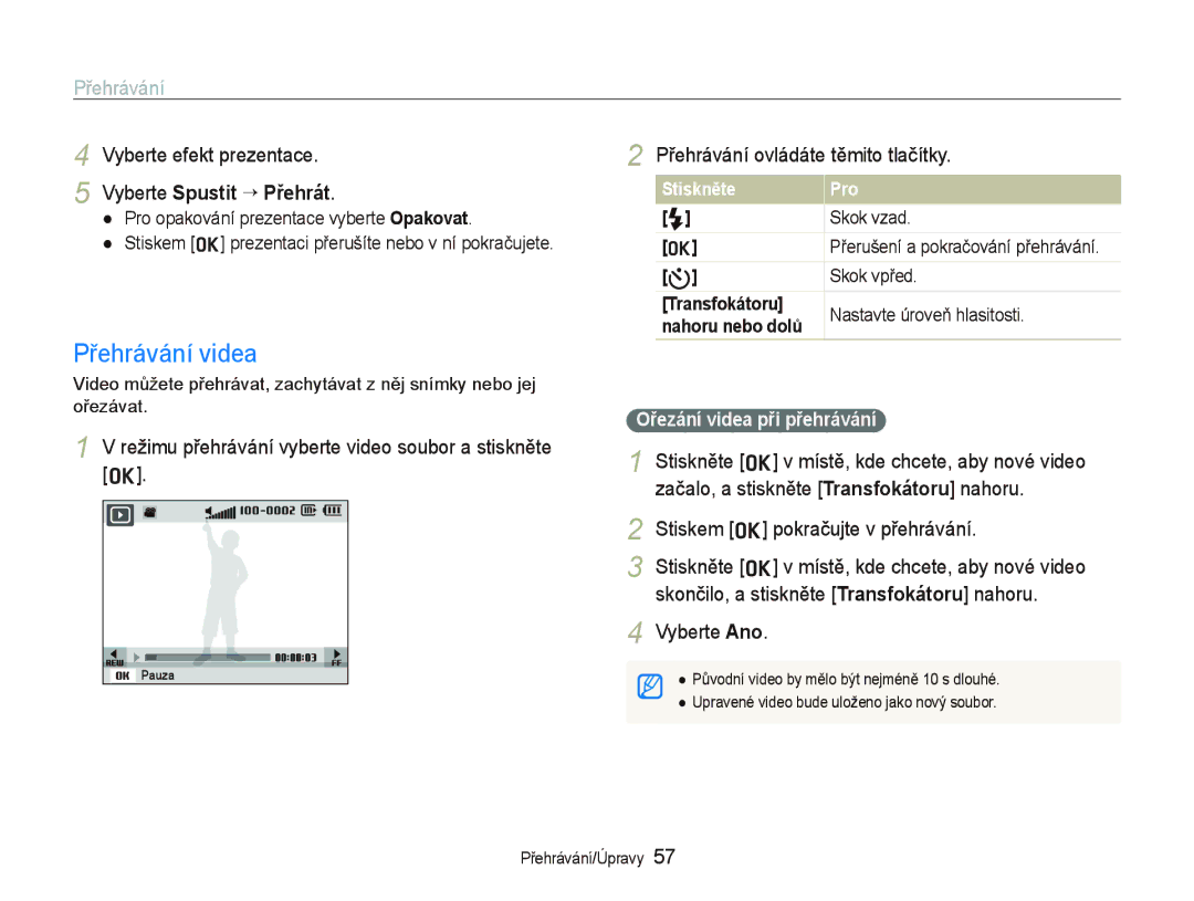 Samsung EC-PL70ZZBPSE3, EC-PL70ZZBPBE1, EC-PL70ZZBPBE3, EC-PL70ZZBPPE3 manual Přehrávání videa, Vyberte Spustit ““Přehrát 