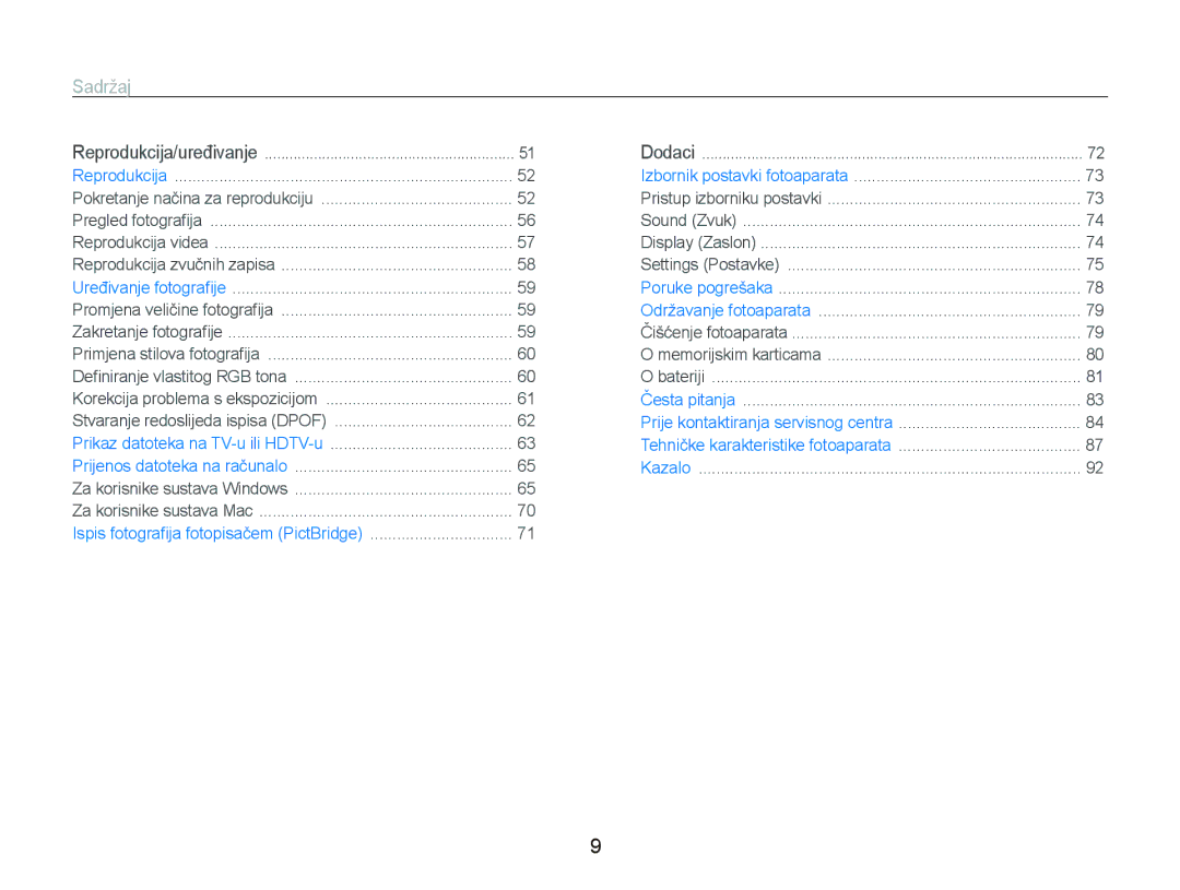 Samsung EC-PL70ZZBPBE3, EC-PL70ZZBPPE3 manual Sadržaj 