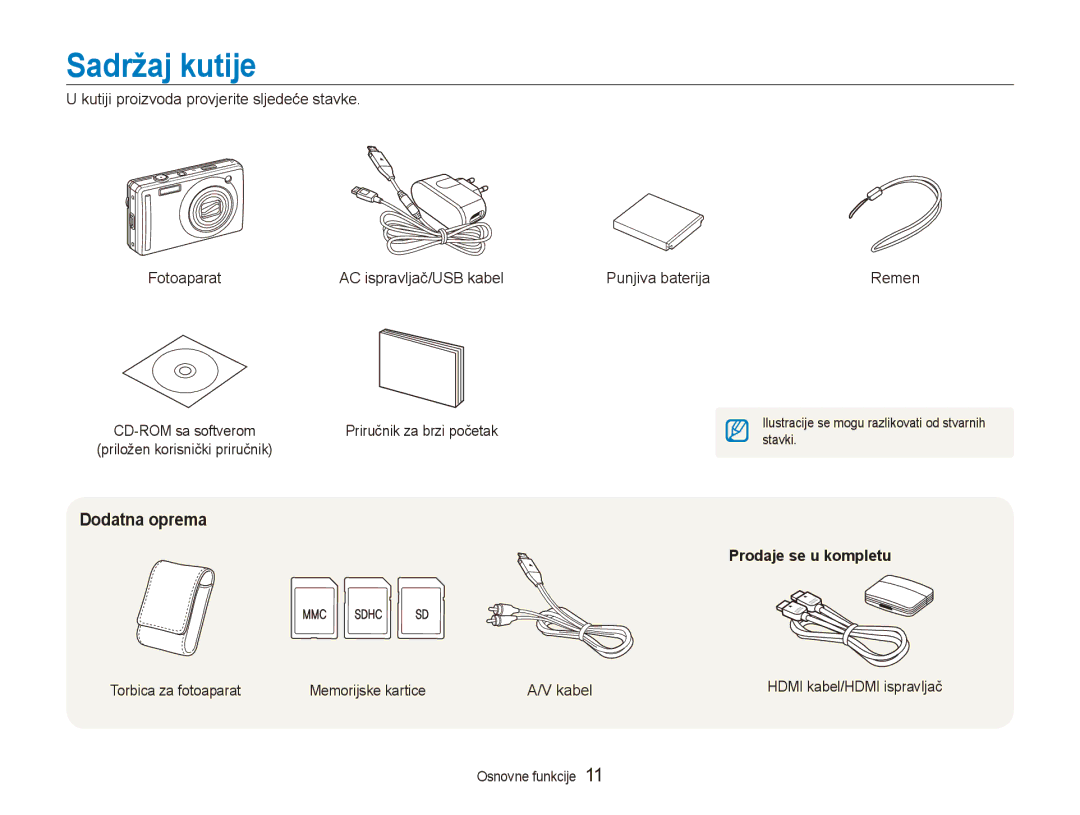 Samsung EC-PL70ZZBPBE3, EC-PL70ZZBPPE3 manual Sadržaj kutije, Dodatna oprema, Remen, Prodaje se u kompletu 