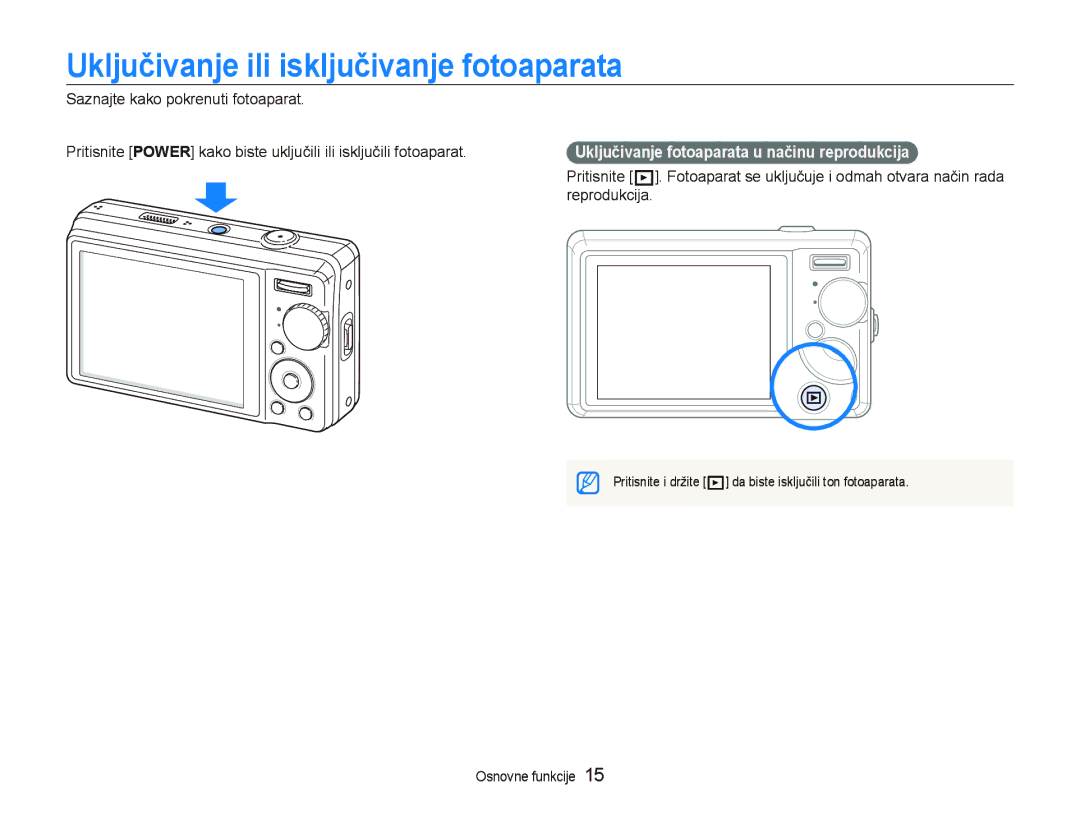 Samsung EC-PL70ZZBPBE3, EC-PL70ZZBPPE3 manual Uključivanje ili isključivanje fotoaparata 