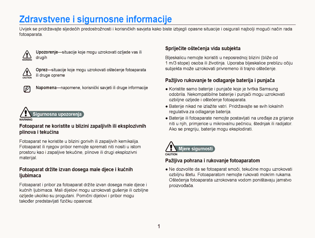 Samsung EC-PL70ZZBPBE3, EC-PL70ZZBPPE3 manual Zdravstvene i sigurnosne informacije, Spriječite oštećenja vida subjekta 