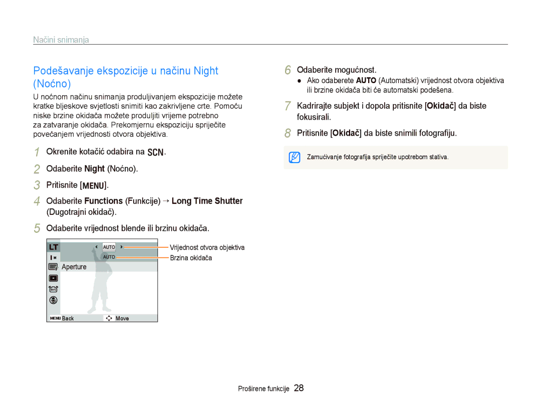 Samsung EC-PL70ZZBPPE3, EC-PL70ZZBPBE3 manual Podešavanje ekspozicije u načinu Night Noćno, Odaberite mogućnost 