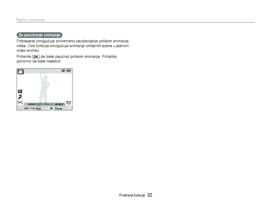 Samsung EC-PL70ZZBPPE3, EC-PL70ZZBPBE3 manual Za pauziranje snimanja 