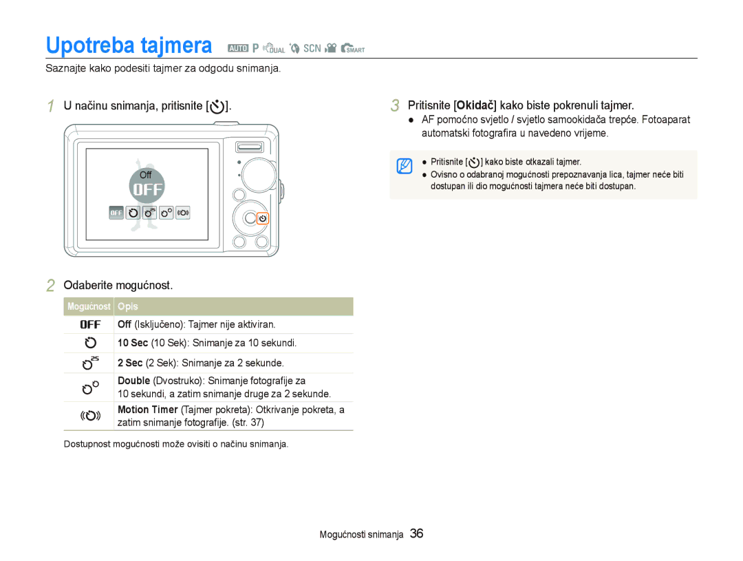 Samsung EC-PL70ZZBPPE3, EC-PL70ZZBPBE3 Upotreba tajmera a p d b s v S, Saznajte kako podesiti tajmer za odgodu snimanja 