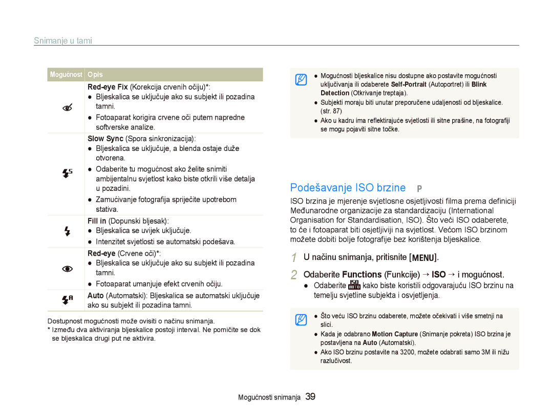 Samsung EC-PL70ZZBPBE3, EC-PL70ZZBPPE3 manual Podešavanje ISO brzine p, Snimanje u tami 