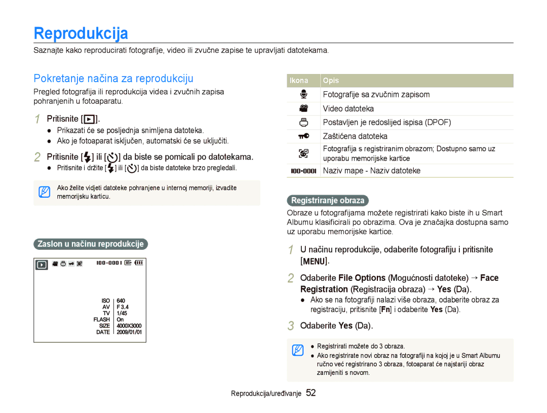 Samsung EC-PL70ZZBPPE3, EC-PL70ZZBPBE3 manual Reprodukcija, Pokretanje načina za reprodukciju 