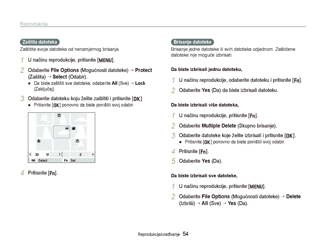 Samsung EC-PL70ZZBPPE3, EC-PL70ZZBPBE3 manual Odaberite datoteku koju želite zaštititi i pritisnite o, Pritisnite f 