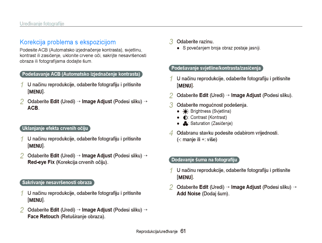 Samsung EC-PL70ZZBPBE3, EC-PL70ZZBPPE3 manual Korekcija problema s ekspozicijom 