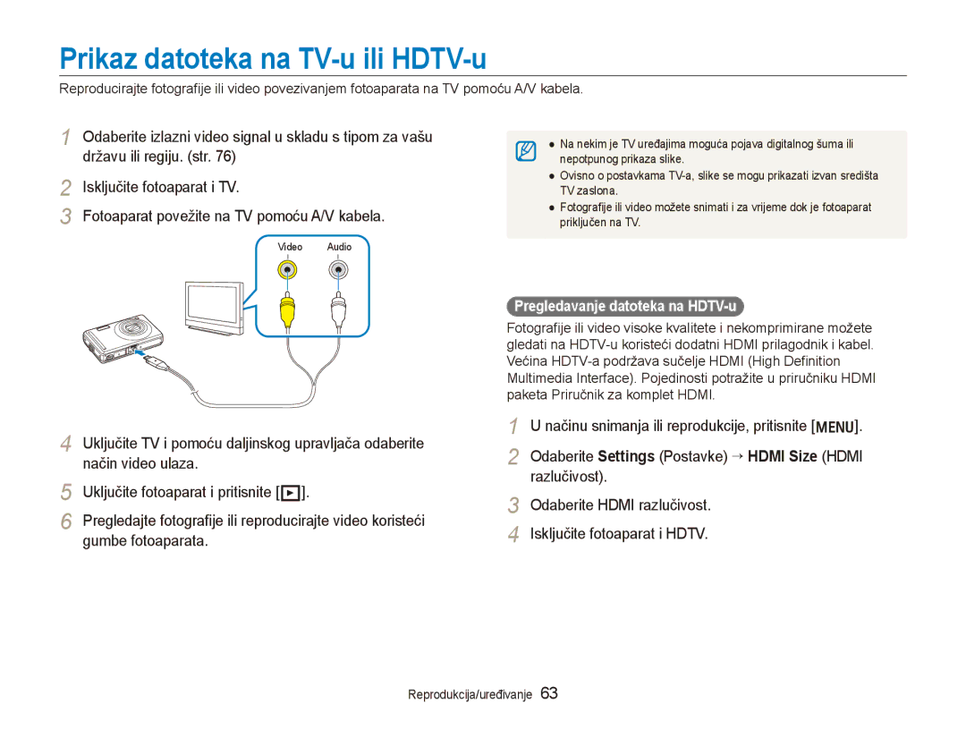 Samsung EC-PL70ZZBPBE3 manual Prikaz datoteka na TV-u ili HDTV-u, Način video ulaza, Uključite fotoaparat i pritisnite P 