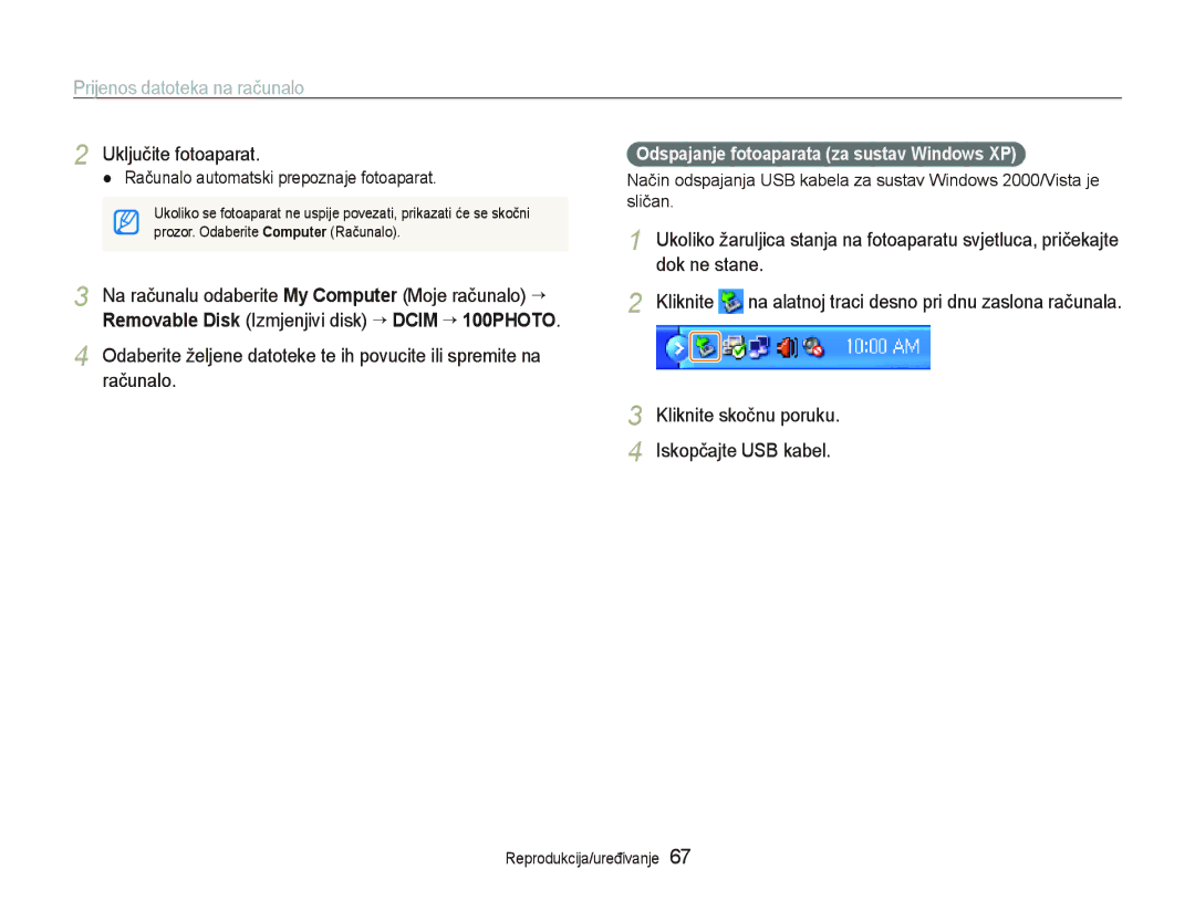 Samsung EC-PL70ZZBPBE3 manual Na računalu odaberite My Computer Moje računalo “, Dok ne stane, Kliknite skočnu poruku 