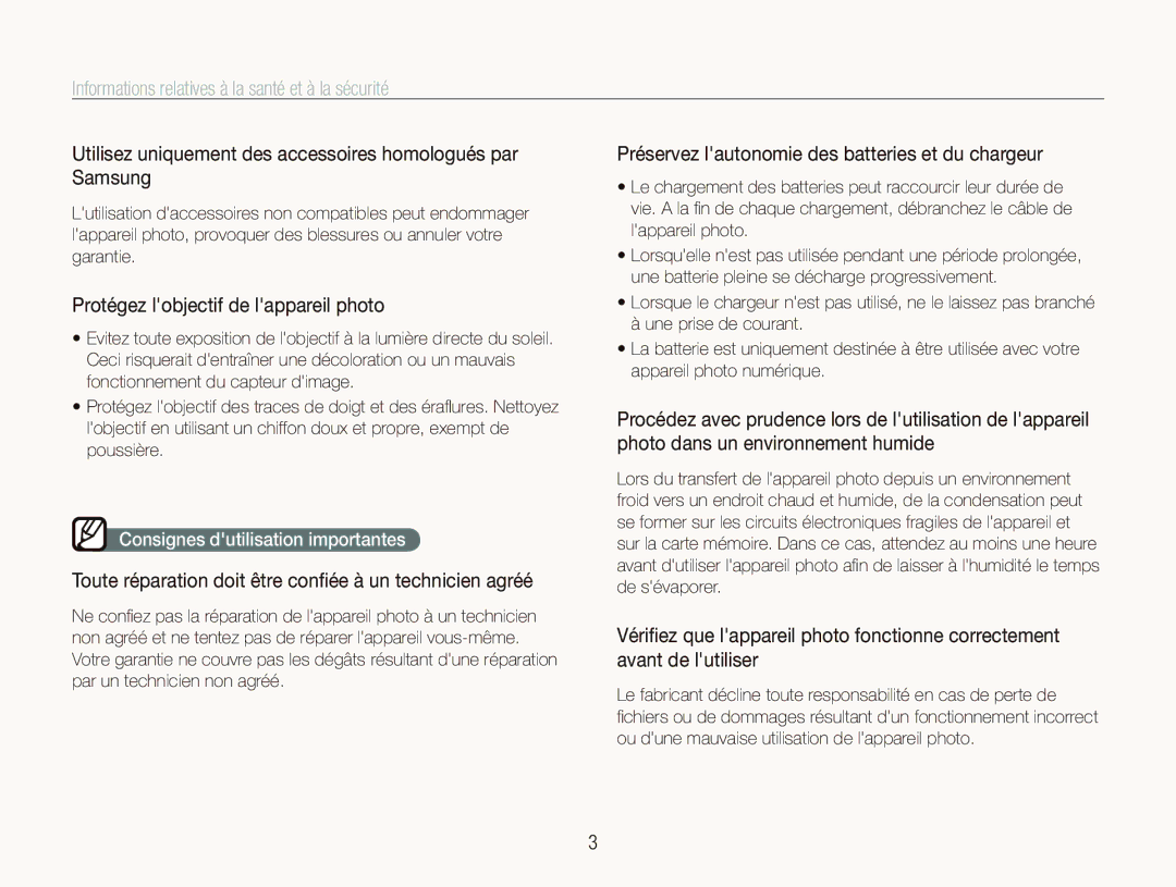Samsung EC-PL70ZZBPPE1 Utilisez uniquement des accessoires homologués par Samsung, Protégez lobjectif de lappareil photo 
