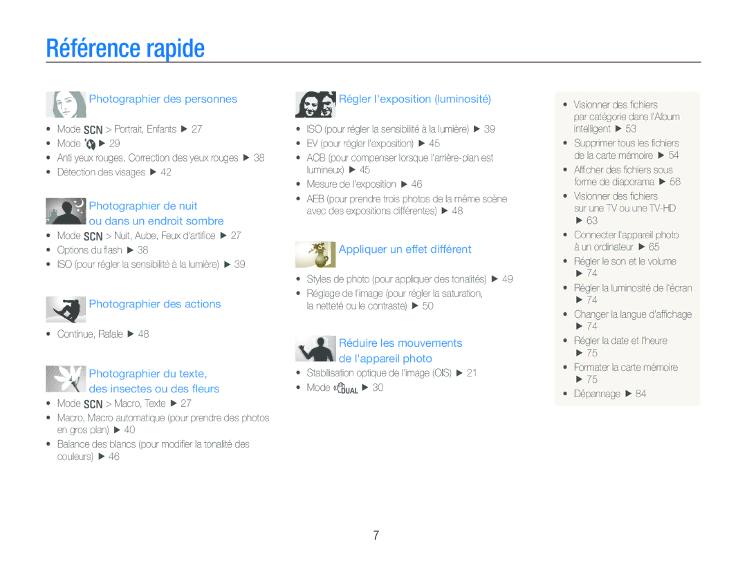 Samsung EC-PL70ZZBCPE1, EC-PL70ZZBPBFR, EC-PL70ZZBPBE1, EC-PL70ZZBPSFR manual Référence rapide, Photographier des personnes 