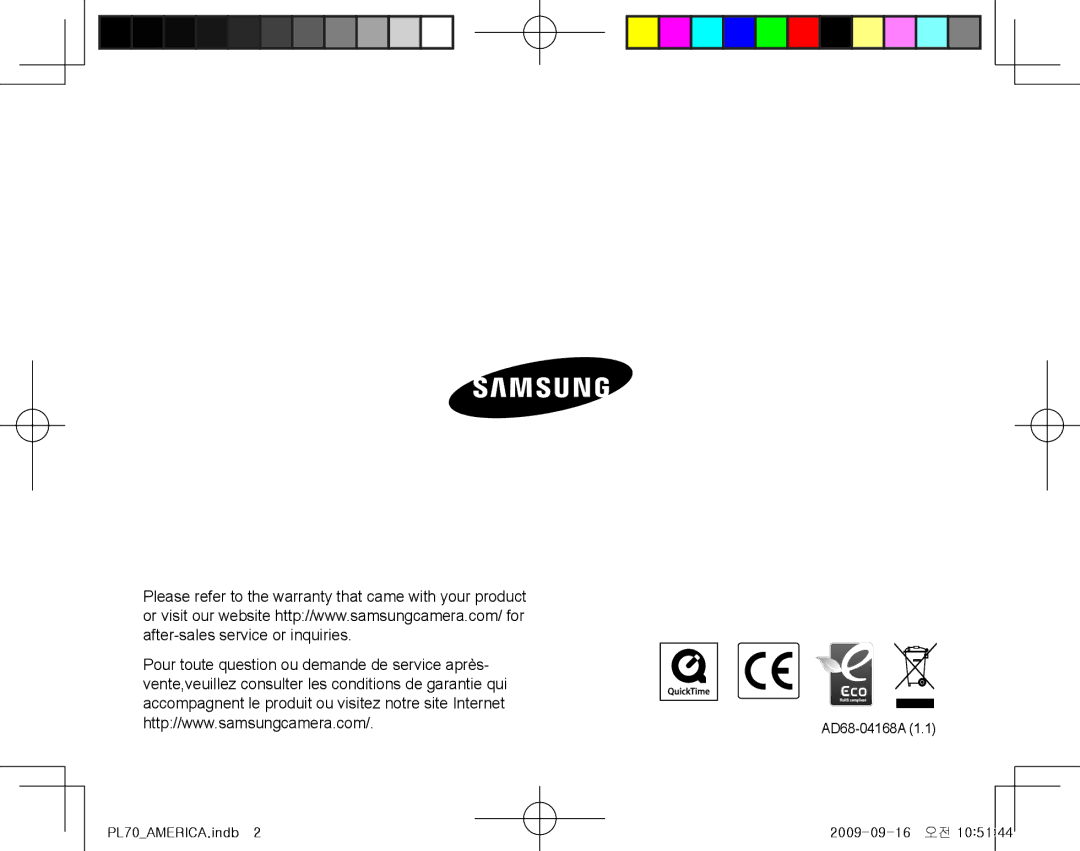 Samsung EC-PL70ZZBPPGB, EC-PL70ZZBPBFR, EC-PL70ZZBPBE1, EC-PL70ZZBPSFR, EC-PL70ZZBCPE1, EC-PL70ZZBPPE1 manual AD68-04168A 