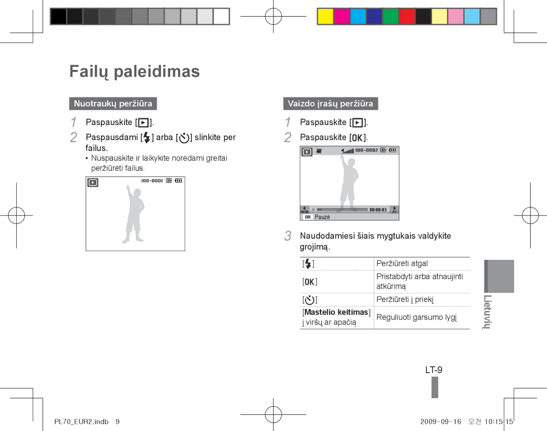 Samsung EC-PL70ZZBPBE1, EC-PL70ZZBPBFR, EC-PL70ZZBPSFR, EC-PL70ZZBCPE1 manual Failų paleidimas, LT-9, Nuotraukų peržiūra 