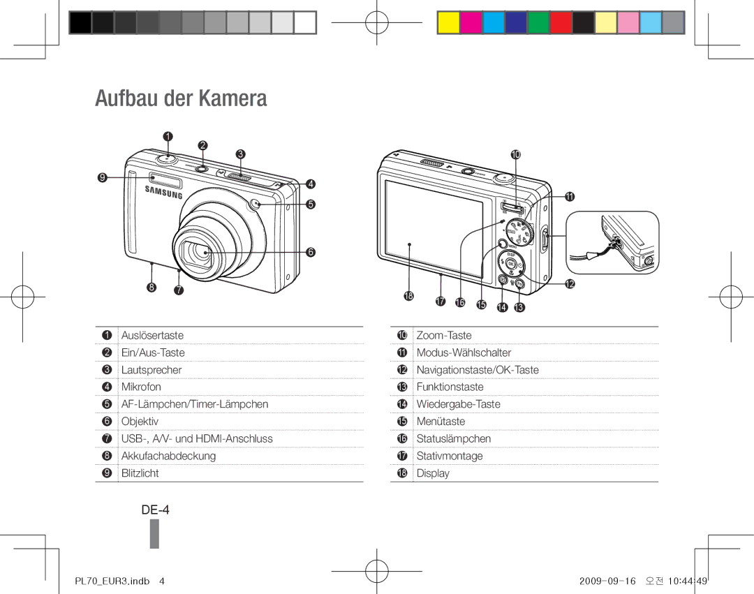 Samsung EC-PL70ZZBPPVN, EC-PL70ZZBPBFR, EC-PL70ZZBPBE1, EC-PL70ZZBPSFR, EC-PL70ZZBCPE1, EC-PL70ZZBPPE1 Aufbau der Kamera, DE-4 