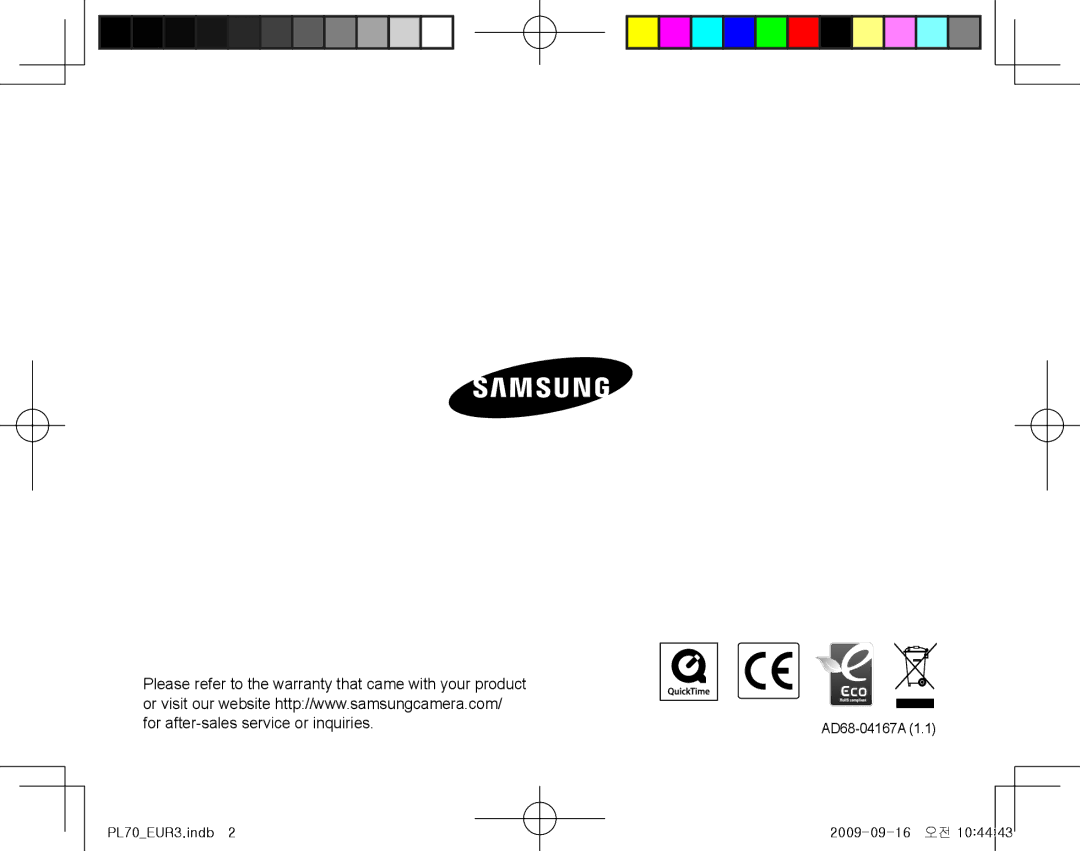 Samsung EC-PL70ZZBPBIT, EC-PL70ZZBPBFR, EC-PL70ZZBPBE1, EC-PL70ZZBPSFR manual PL70EUR3.indb AD68-04167A 2009-09-16 오전 