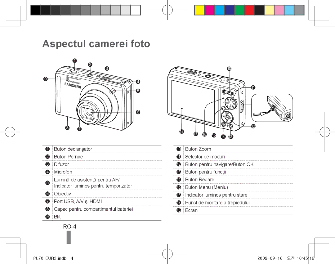 Samsung EC-PL70ZZBPRVN, EC-PL70ZZBPBFR, EC-PL70ZZBPBE1, EC-PL70ZZBPSFR, EC-PL70ZZBCPE1 manual Aspectul camerei foto, RO-4 