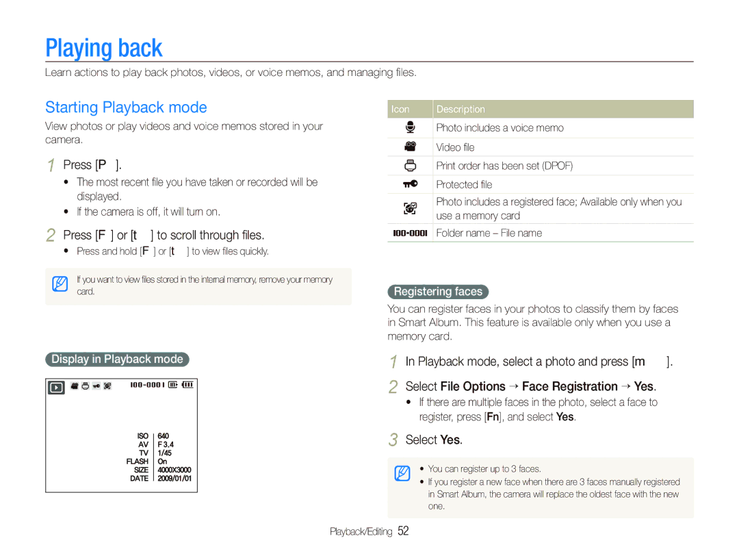 Samsung EC-PL70ZZBPPE3, EC-PL70ZZBPBFR, EC-PL70ZZBPBE1, EC-PL70ZZBPSFR, EC-PL70ZZBCPE1 Playing back, Starting Playback mode 